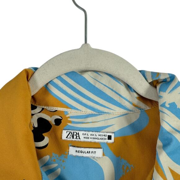 Zara Relaxed Fit Flowy Shirt Button Up Floral Camp Tropical Vacation Mens Large3 - Picture 3 of 6
